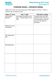 Worksheets for kids - traditional-stories-alternative-endings